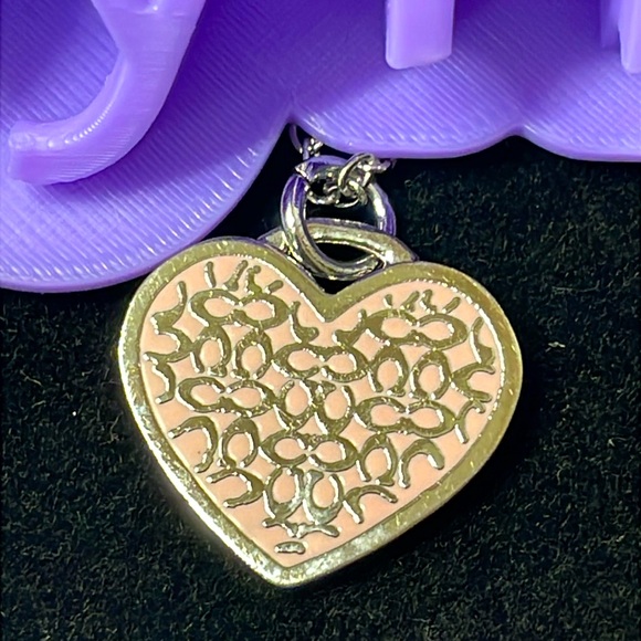 Coach Charm Baby Pink Monogram Heart With Stainless Steel Chain - Picture 2 of 3